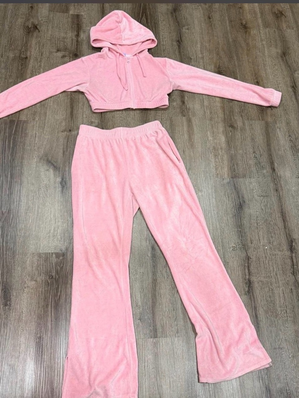 Kids Pink Fleece Hooded Pajama Set